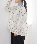 カットジャガード　スタンドカラーブラウス