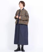 よこ糸グレーデニム&高密度ピケ　フリル衿ワンピース