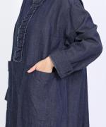 よこ糸グレーデニム&高密度ピケ　フリル衿ワンピース