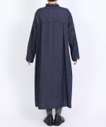 よこ糸グレーデニム&高密度ピケ　フリル衿ワンピース