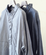 よこ糸グレーデニム&高密度ピケ　フリル衿ワンピース