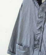 よこ糸グレーデニム&高密度ピケ　フリル衿ワンピース