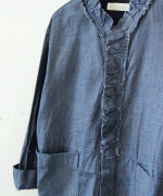 よこ糸グレーデニム&高密度ピケ　フリル衿ワンピース