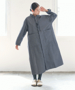 よこ糸グレーデニム&高密度ピケ　フリル衿ワンピース