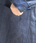 よこ糸グレーデニム&高密度ピケ　フリル衿ワンピース