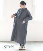 よこ糸グレーデニム&高密度ピケ　フリル衿ワンピース