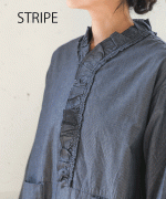 よこ糸グレーデニム&高密度ピケ　フリル衿ワンピース