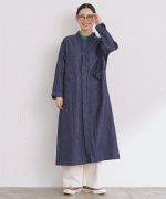 よこ糸グレーデニム&高密度ピケ　フリル衿ワンピース
