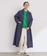 よこ糸グレーデニム&高密度ピケ　フリル衿ワンピース