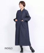 よこ糸グレーデニム&高密度ピケ　フリル衿ワンピース
