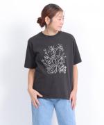 ドライコットン天竺　ボタニカル刺繍T