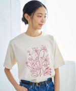 ドライコットン天竺　ボタニカル刺繍T
