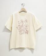 ドライコットン天竺　ボタニカル刺繍T