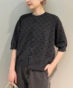 ドットジャガード　6分袖カーディガン