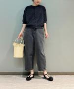 ドットジャガード　6分袖カーディガン