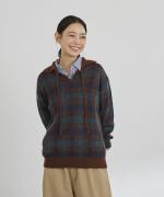 シアーモヘヤ チェック　衿付きニット