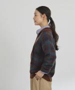 シアーモヘヤ チェック　衿付きニット