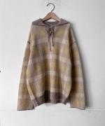 シアーモヘヤ チェック　衿付きニット