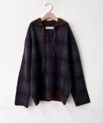 シアーモヘヤ チェック　衿付きニット