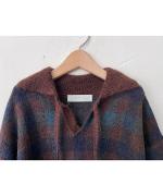 シアーモヘヤ チェック　衿付きニット