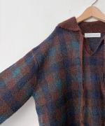 シアーモヘヤ チェック　衿付きニット