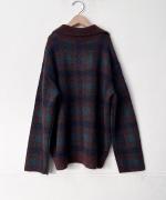 シアーモヘヤ チェック　衿付きニット