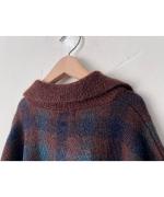 シアーモヘヤ チェック　衿付きニット