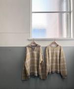 シアーモヘヤ チェック　衿付きニット