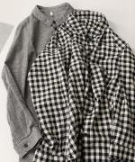 コットン&リネン・チェックシーチング　ピボットスリーブシャツ