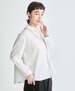 コットンサテン　タック衿ブラウス