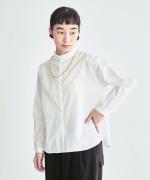 コットンサテン　タック衿ブラウス
