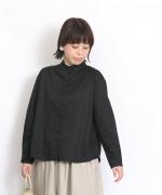 コットンサテン　タック衿ブラウス