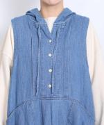 6.5ozコットンリネンデニム　フードジャンパースカート