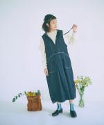 6.5ozコットンリネンデニム　フードジャンパースカート