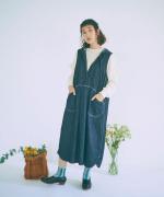 6.5ozコットンリネンデニム　フードジャンパースカート