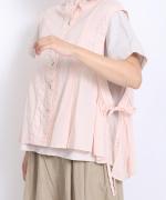 太番手ステッチコットンリネンボイル　フードベスト