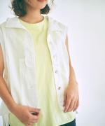 太番手ステッチコットンリネンボイル　フードベスト