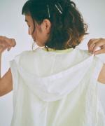 太番手ステッチコットンリネンボイル　フードベスト