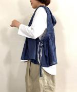 太番手ステッチコットンリネンボイル　フードベスト