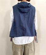太番手ステッチコットンリネンボイル　フードベスト