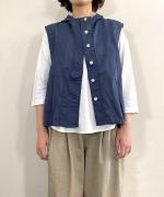 太番手ステッチコットンリネンボイル　フードベスト