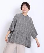 強撚リネンチェック　2wayブラウス