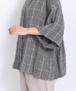 強撚リネンチェック　2wayブラウス