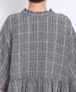 強撚リネンチェック　2wayブラウス