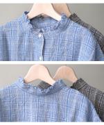 強撚リネンチェック　2wayブラウス