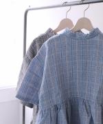 強撚リネンチェック　2wayブラウス