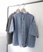 強撚リネンチェック　2wayブラウス