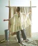 ステッチワークカディコットン　ポンチョブラウス