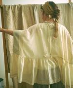 ステッチワークカディコットン　ポンチョブラウス