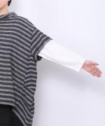 リネンボーダー　ボーダーハイネックプルオーバー